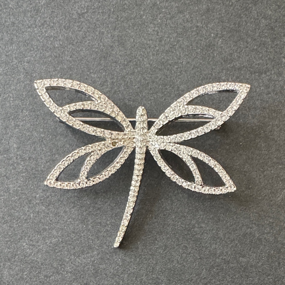 Swarovski Silver $ Crystal Reticulated Dragonfly Pin Brooch (Rhodium Plated)